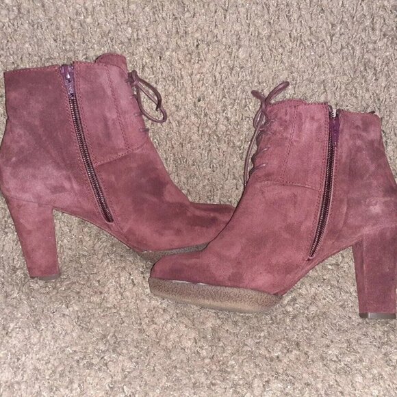 GADEA-Plum Suede Lace-Up/Side Zip-Ankle Booties-Block Heel-Sz 37-Near Mint - Picture 3 of 8